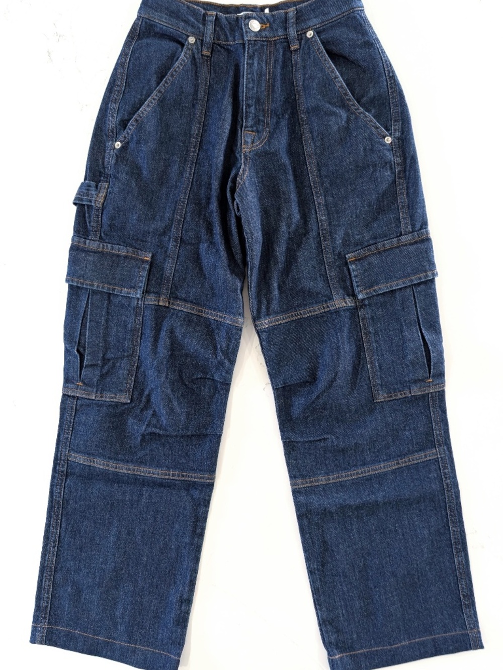 Simkhai Axelle Denim Cargo Pants Size 25 Blue Utility 6 Pocket Straight Leg NWT